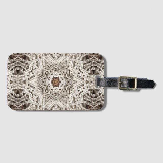 tropical boho chic tribal macrame crochet luggage tag (Front Horizontal)