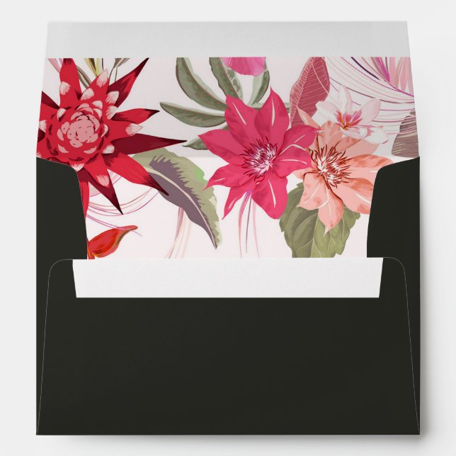Tropical Boho Dark Lively Red Blush Floral Wedding Envelope (Back (Bottom))