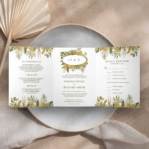 Tropical Boho Dried Palm Leaves All in One Wedding Tri-Fold Invitation