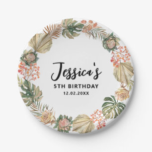 Tropical Boho dried palm leaves Wreath Birthday  Paper Plate