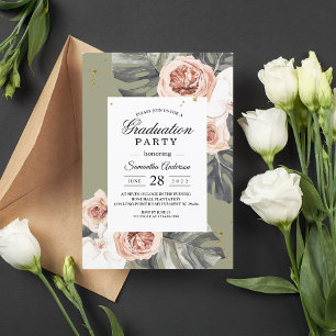 Tropical Boho Floral Khaki Palm Leaf & Orchid Invitation