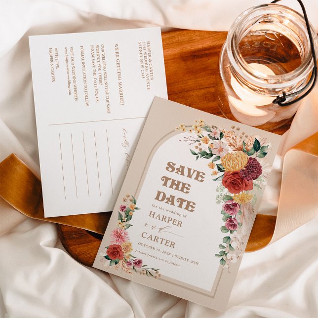 Tropical Boho Floral Pampas Grass Save the Date (Creator Uploaded)