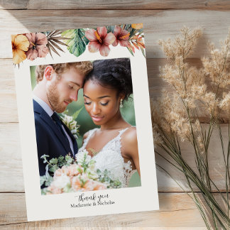 Tropical Boho Floral Wedding Thank You Card