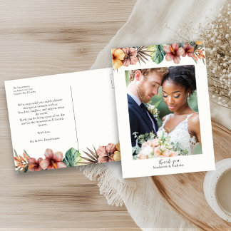 Tropical Boho Floral Wedding Thank You Postcard