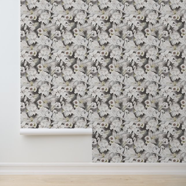 Tropical Boho Florals Flamingoes Palm Leaves Wallpaper (Application)