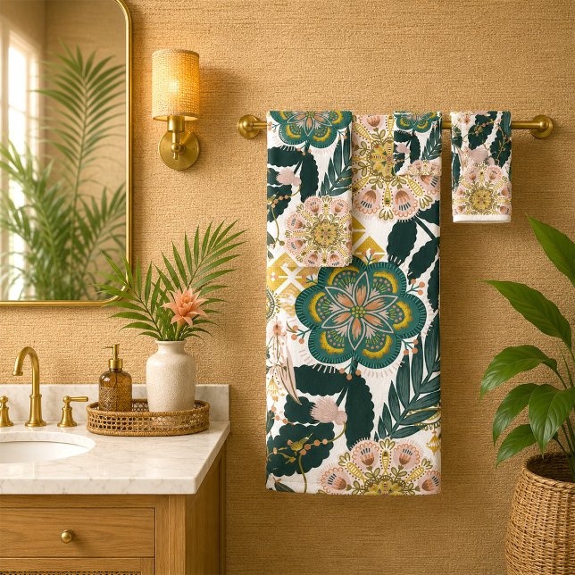Tropical Boho Greenery Floral  Bath Towel Set (Creator Uploaded)