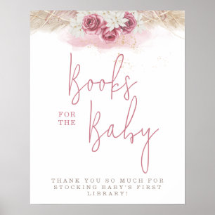 Tropical Boho Pink Rose Baby Shower Books For Baby Poster