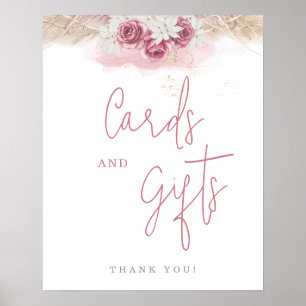 Tropical Boho Pink Roses Baby Shower Cards & Gifts Poster
