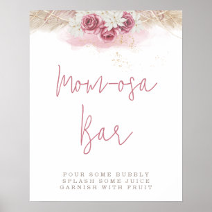 Tropical Boho Pink Roses Baby Shower Momosa Bar Poster