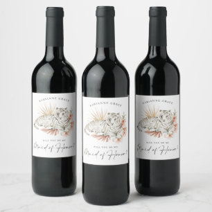 Tropical Boho Tigers Will You Be My Maid Of Honour Wine Label