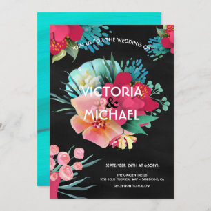 Tropical bold & bright floral wedding invitation