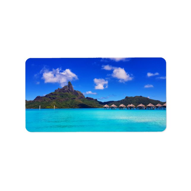Tropical Bora Bora Scenic Island Vacation Label (Front)
