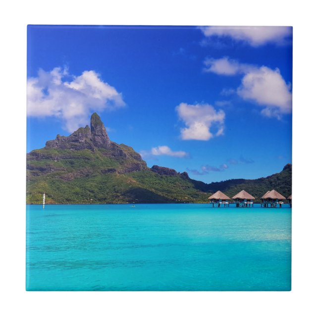Tropical Bora Bora Scenic Island Vacation Tile (Front)