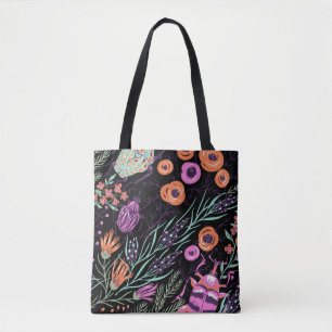 Tropical Botanical and Bugs Colorful Abstract Art Tote Bag