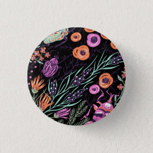 Tropical Botanical and Bugs Colourful Abstract Art 3 Cm Round Badge