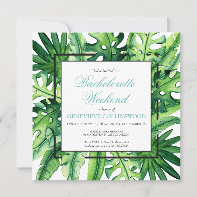 Tropical Botanical Bachelorette Weekend Itinerary Invitation (Front)