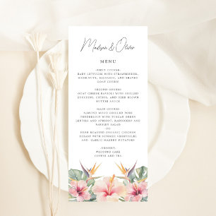 Tropical Botanical Elegant Wedding Menu Card