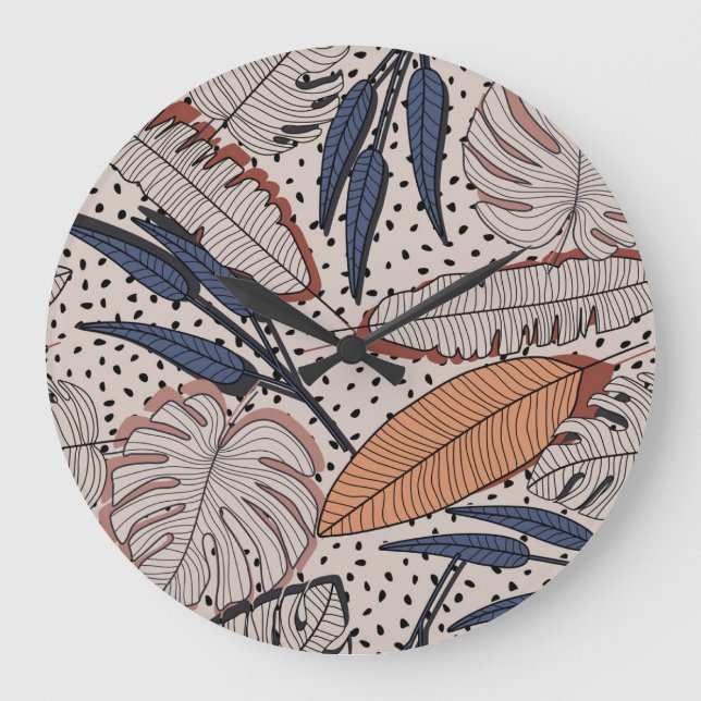 Tropical Botanical Fabric Vintage Illustration Large Clock (Front)