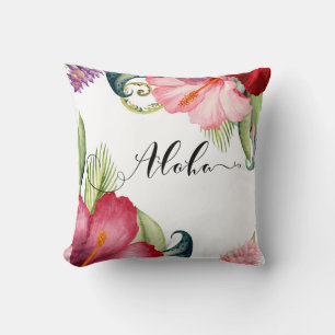 Tropical Botanical Floral Aloha Hibiscus Summer Cushion
