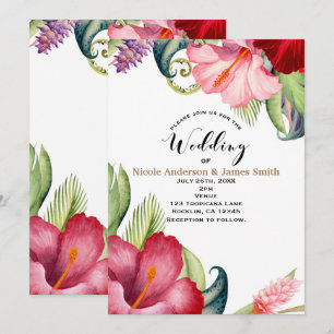 Tropical Botanical Floral Aloha Wedding Invitation