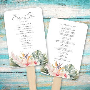 Tropical Botanical Floral Elegant Wedding Program Hand Fan
