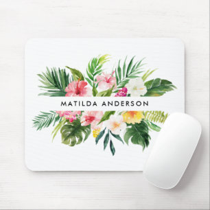 Tropical botanical floral green modern foliage mouse pad