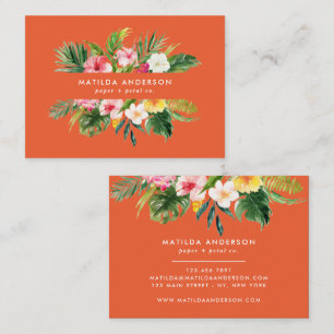 Tropical botanical floral orange modern foliage business card