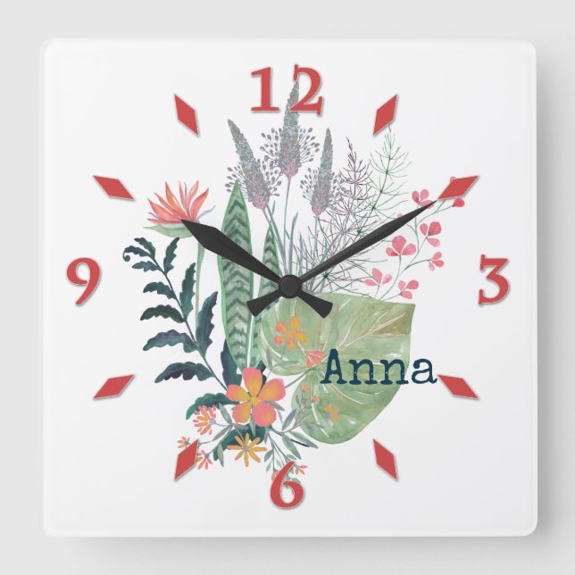 tropical Botanical floral personalized Large Clock (Front)