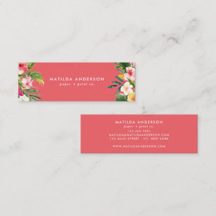 Tropical botanical floral pink modern foliage mini business card