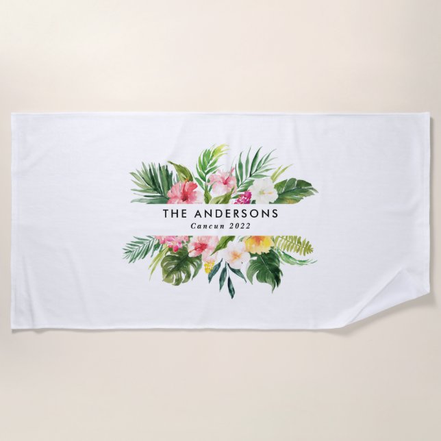 Tropical botanical floral summer vacation  beach towel (Front)