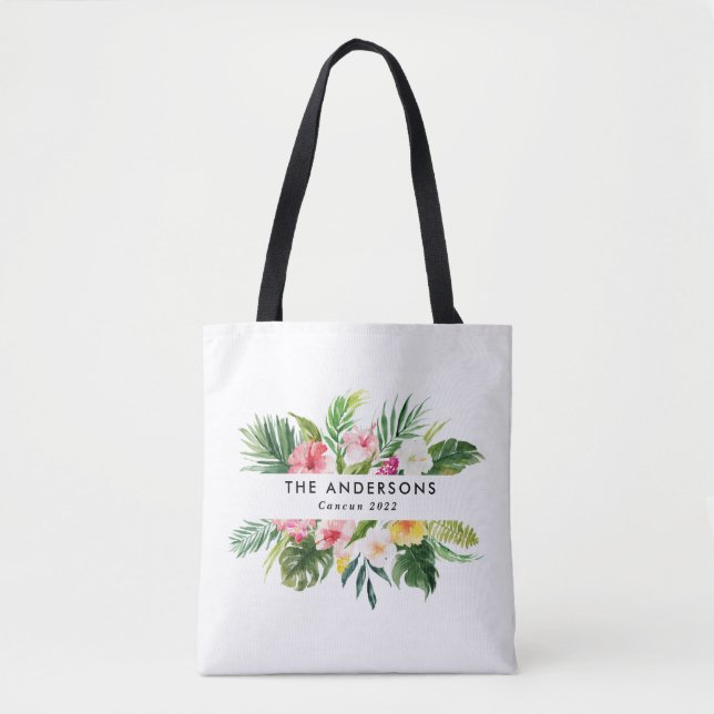 Tropical botanical floral summer vacation tote bag (Front)