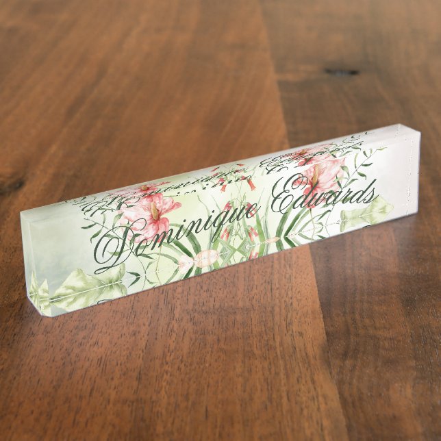 Tropical Botanical Flower Elegant Stylish Nameplate (Side)