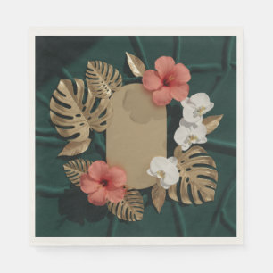 Tropical Botanical Gold Monstera Hibiscus Elegant Napkin