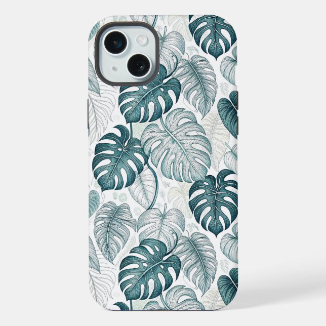 Tropical Botanical Green Monsteras iPhone Case (Back)