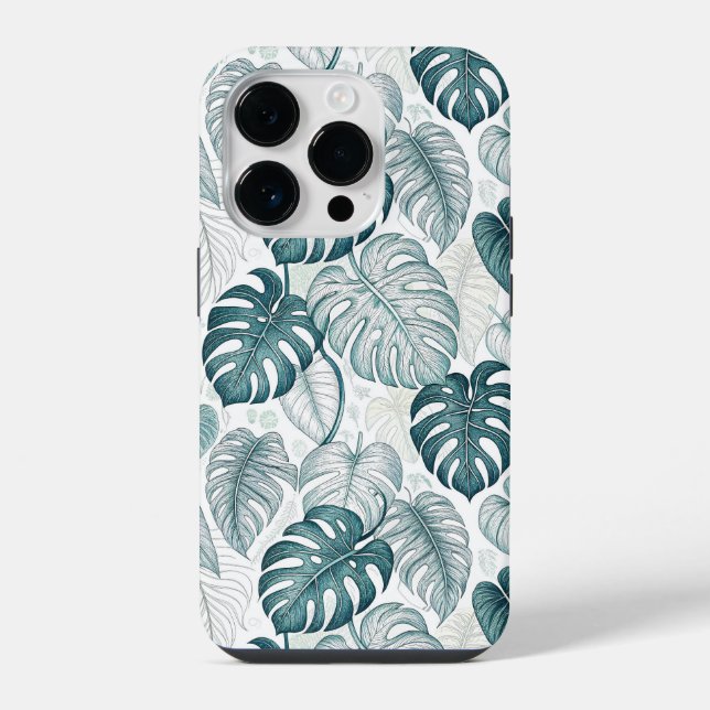 Tropical Botanical Green Monsteras iPhone Case (Back)