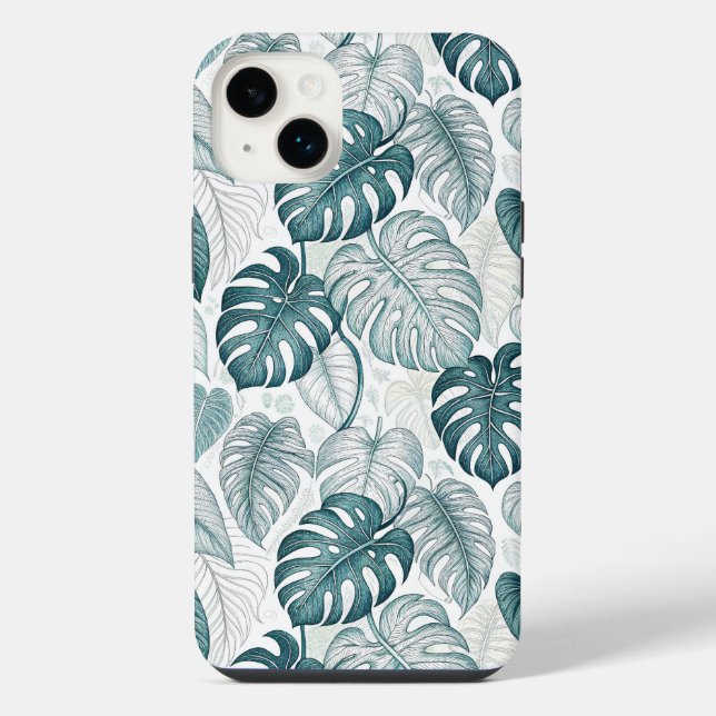 Tropical Botanical Green Monsteras iPhone Case (Back)