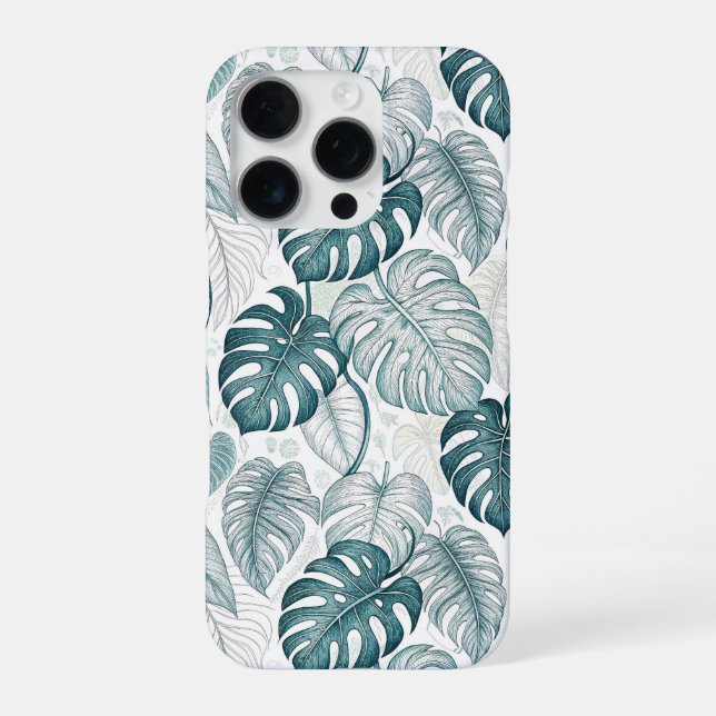 Tropical Botanical Green Monsteras iPhone Case (Back)