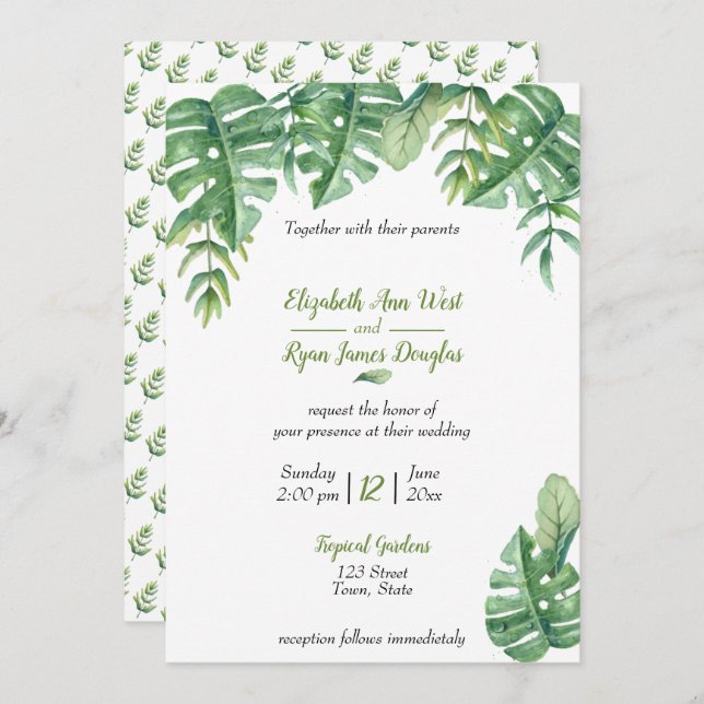 Tropical Botanical Greenery Wedding Invitation (Front/Back)