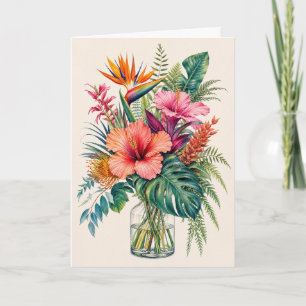Tropical Botanical Greeting Hibiscus Floral Blank Card