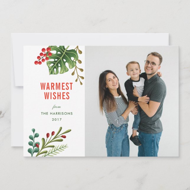 Tropical Botanical Holiday Photo Card (Front)