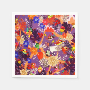 Tropical Botanical Jungle Bird Flowers Paradise Napkin