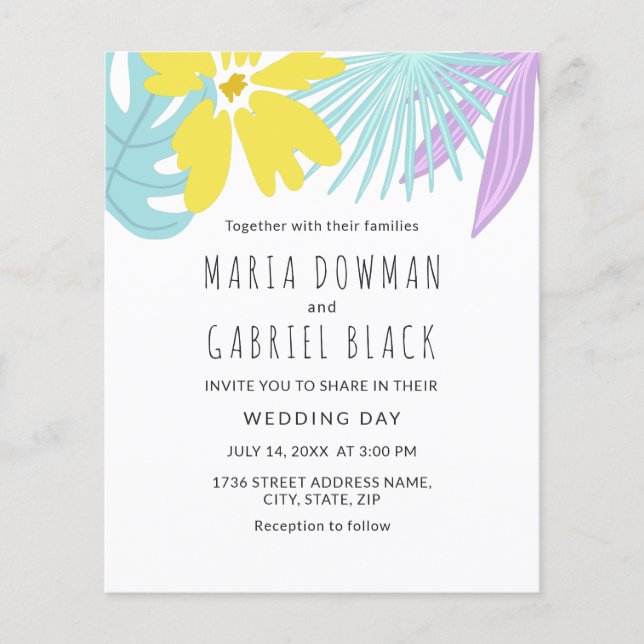 Tropical botanical leaves Chic wedding Invitation Flyer (Front)