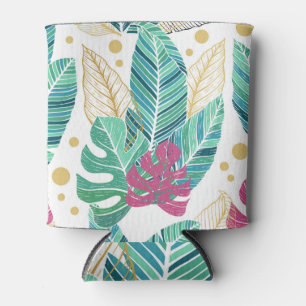 Tropical botanical leaves, seamless vintage design can cooler
