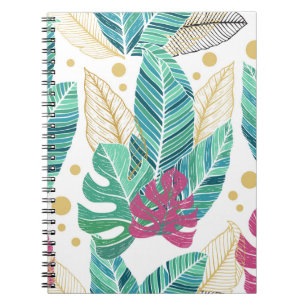 Tropical botanical leaves, seamless vintage design notebook