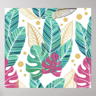 Tropical botanical leaves, seamless vintage design poster