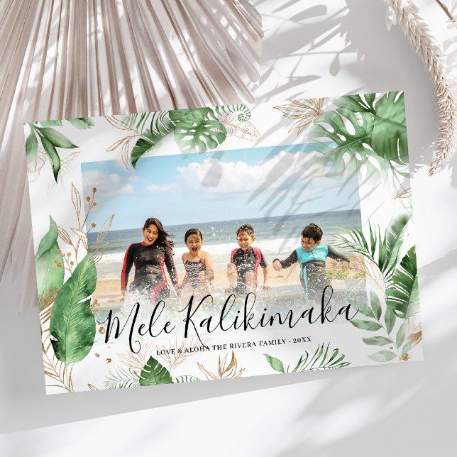 Tropical Botanical Mele Kalikimaka Christmas Photo Holiday Card (Creator Uploaded)