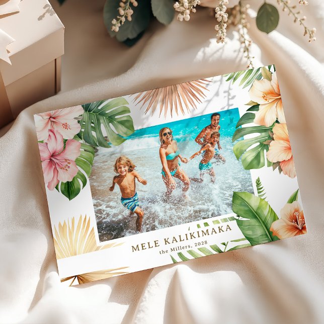 Tropical Botanical Mele Kalikimaka Photo  Holiday Card (Creator Uploaded)