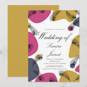 Tropical Botanical Organic Shapes Pink Wedding Invitation