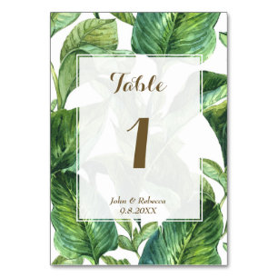 tropical botanical palm leaf wedding table number