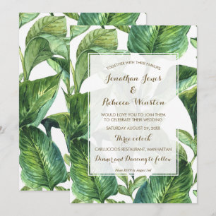 tropical botanical palm leaves wedding invitation